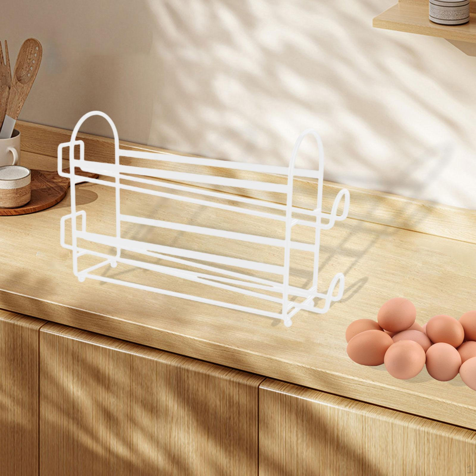 

Metal Egg Tray Automatically Rolling Fridge Container Keep Tidy Storage Organizer for white 2 layer