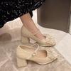 Foreign style versatile national style gentle light mouth shoes with sparkling bow with cheongsam high heel Mary Jane