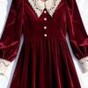 Velvet Midi Dress for Women - Waist-Cinched, Slimming, Plus Size, Thickened, Fleece-Lined, Casual Autumn/Winter Wear.