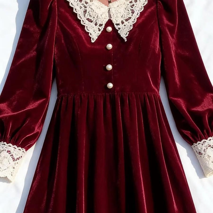 Velvet Midi Dress for Women - Waist-Cinched, Slimming, Plus Size, Thickened, Fleece-Lined, Casual Autumn/Winter Wear.