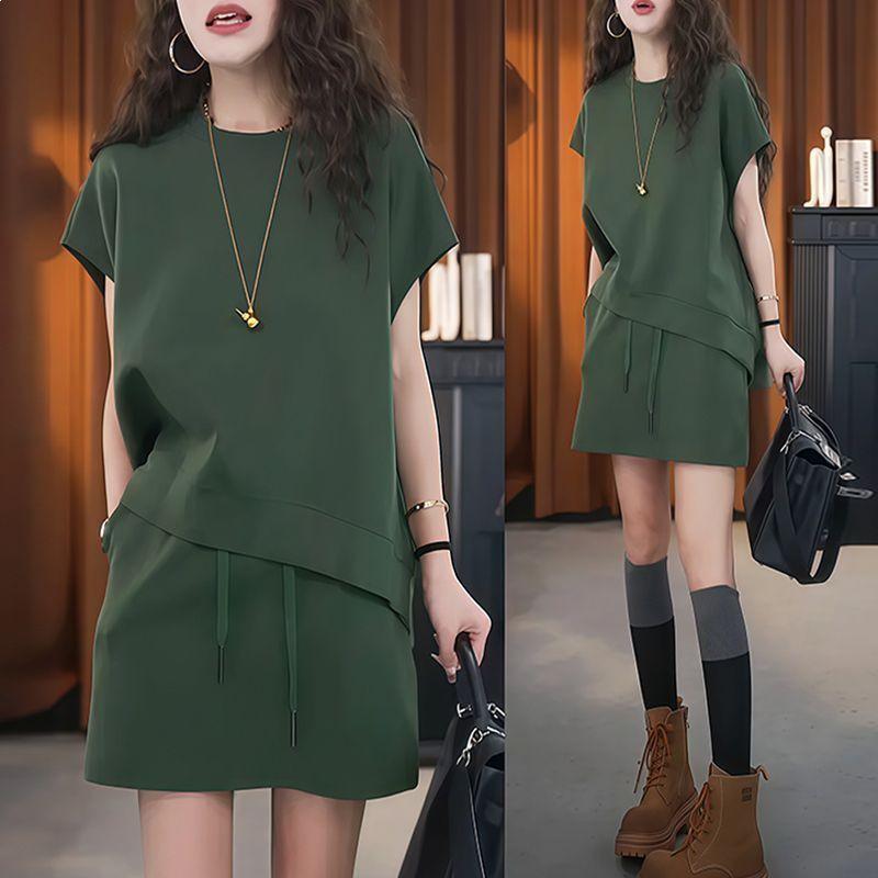 Korean Style Women's Summer Casual Sports Suit - T-shirt & Short Skirt Two-Piece Set