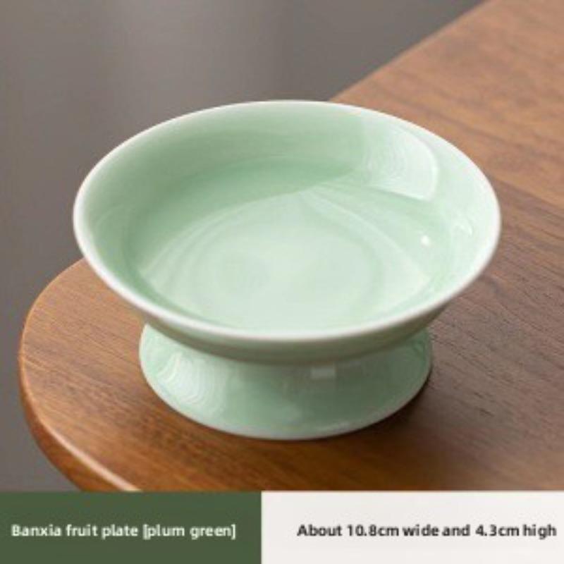 Refreshment plate, ceramic fruit plate, small living room household snack snack plate, high-footed fruit tray, nut plate.