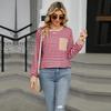 Spring Autumn Long Sleeve O Neck Striped Single Pocket Women Pullover T Shirt Blouse Top
