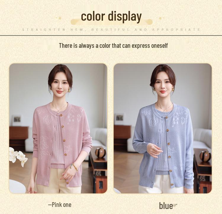 Mom's Spring Two-Piece Knit Cardigan Set for Middle-Aged and Elderly Women - 2026 Lightweight Edition