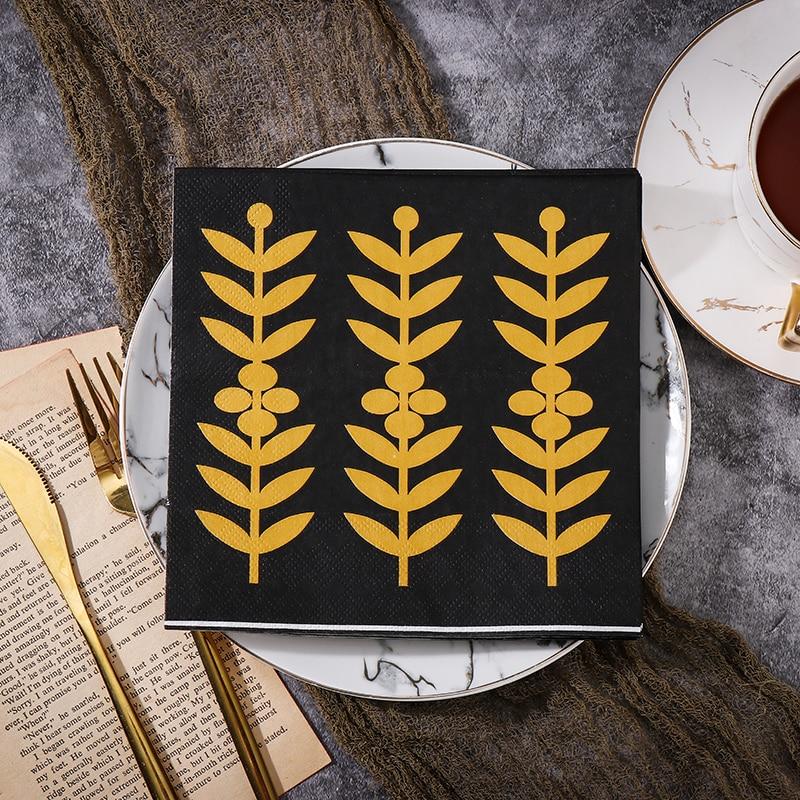 

Салфетки одноразовые для вечеринок двухслойные 20 шт./упак. Золотые колосья пшеницы на черном фоне 20Pcs