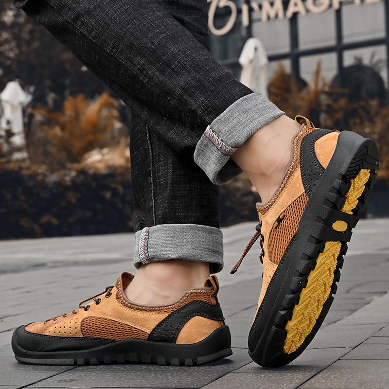 

Wearable, versatile, platform sneakers, trekking, mesh shoes, men s spring, breathable men s shoes, beach shoes, large size, new waterproof 38 коричневый