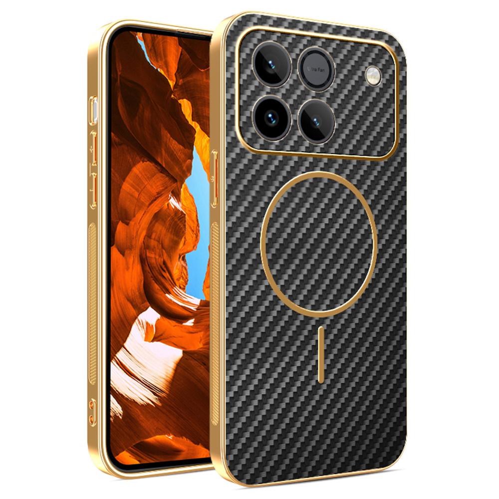 Pouzdro na telefon pro Honor Win 5G/Win RT 5G s texturou uhlíkových vláken, galvanicky pokovené TPU zadní kryt telefonu
