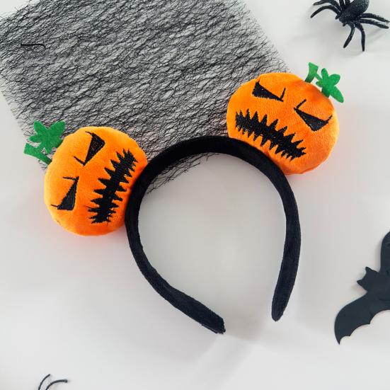 Versatile Costume Hair Pieces Halloween Plush Pumpkin Headband, Fuzzy Orange Ghost Face Holiday Headwear for Kids Adults Accessories Women Cosplay