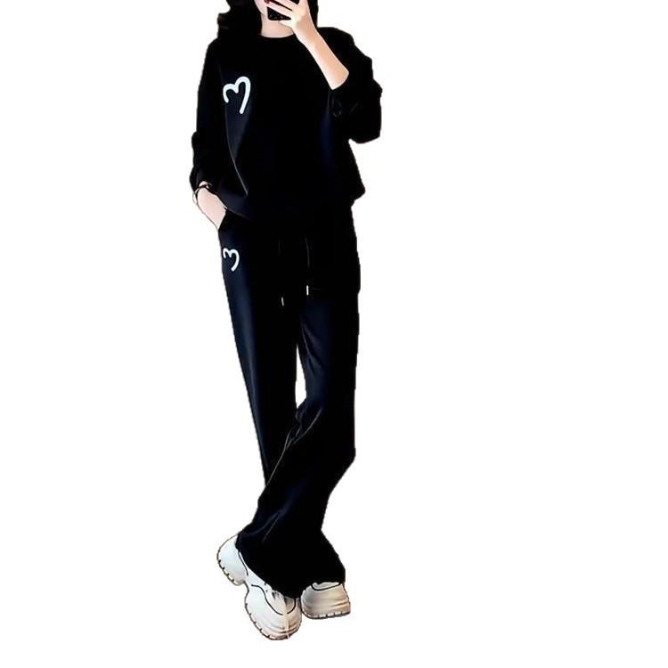 Stylish Korean Plus Velvet Thickened Casual Hoodie Two-Piece Set for Women - Autumn/Winter Chic Slimming Look