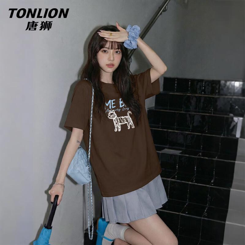 TonLion Women s Casual Cotton Cat Print T-Shirt XL