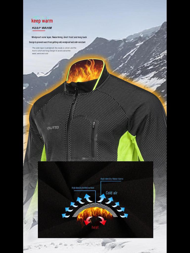 Men's Long-Sleeve Fleece Cycling Jersey - Warm, Windproof, Autumn/Winter Jacket