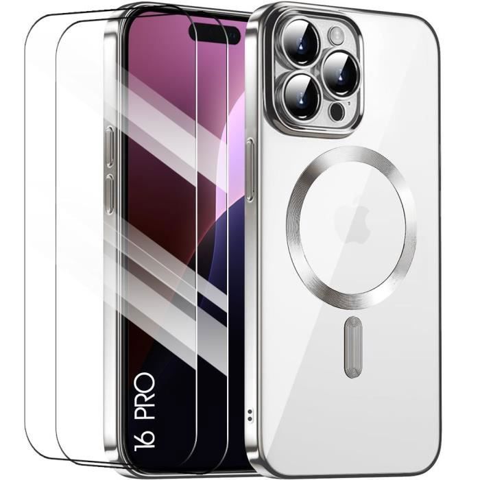 Coque de protection - iPhone - 16 Pro - Silicone souple - Protection antichoc - Transparent argenté