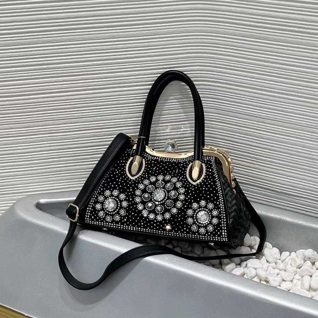 2025 New Handheld Diamond inlaid Woven Bag Trendy Single Shoulder Crossbody Bag