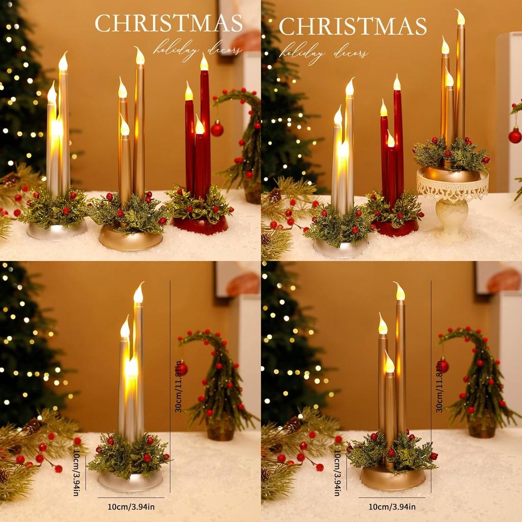 Christmas Led Electronic Candle Set With Realistic Flame For Holiday Decor