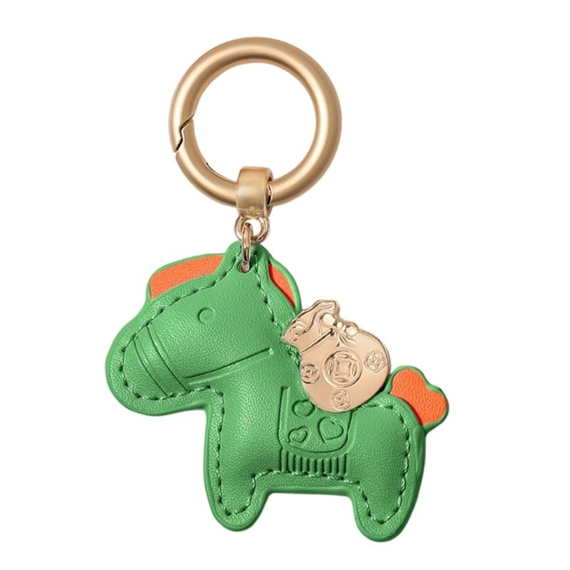 Adorable Cartoon Horse Keychain Leather Symbolizing Wealth Animal Pendant Keyring for Daily Use and Gift Occasions