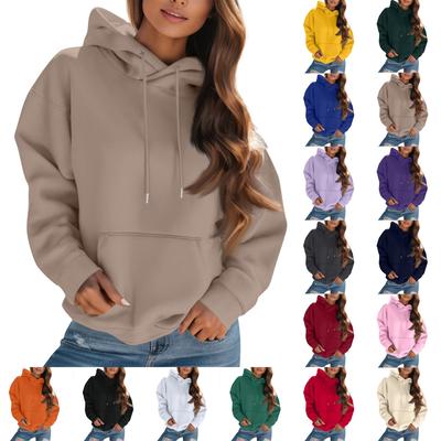 Damenmode, einfarbig, mit Kapuze, Kordelzug, langärmelig, lockerer Pullover, Sweatshirt-Oberteil