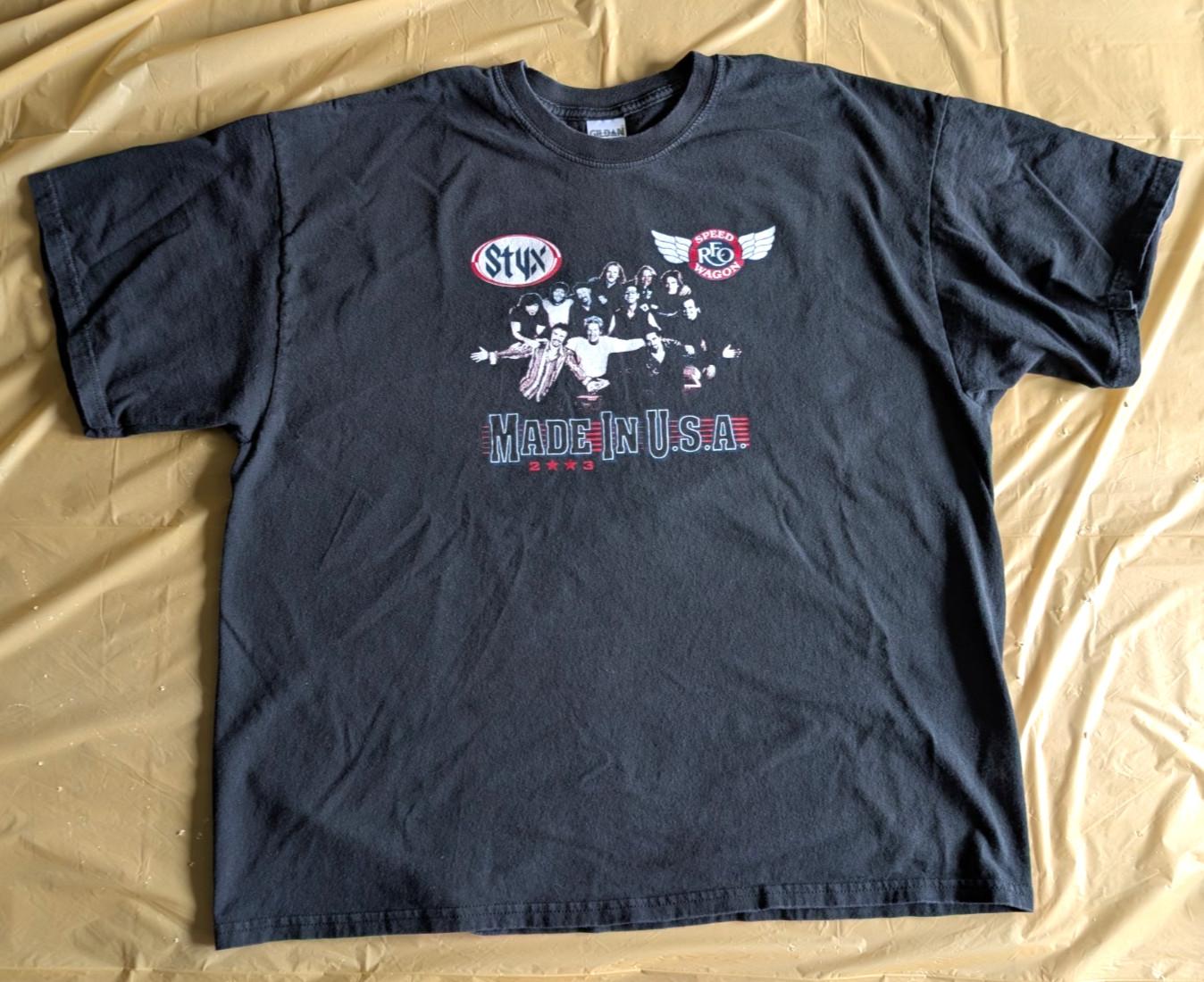VTG Styx REO speedwagon 2003 Tour XXL 24x27.5 Band Tee Fade Heavyweight Cotton Unisex T-Shirt XXXL