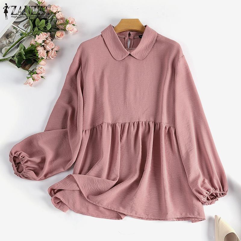 

ZANZEA Женская повседневная свободная блузка с отложным воротником и длинными рукавами