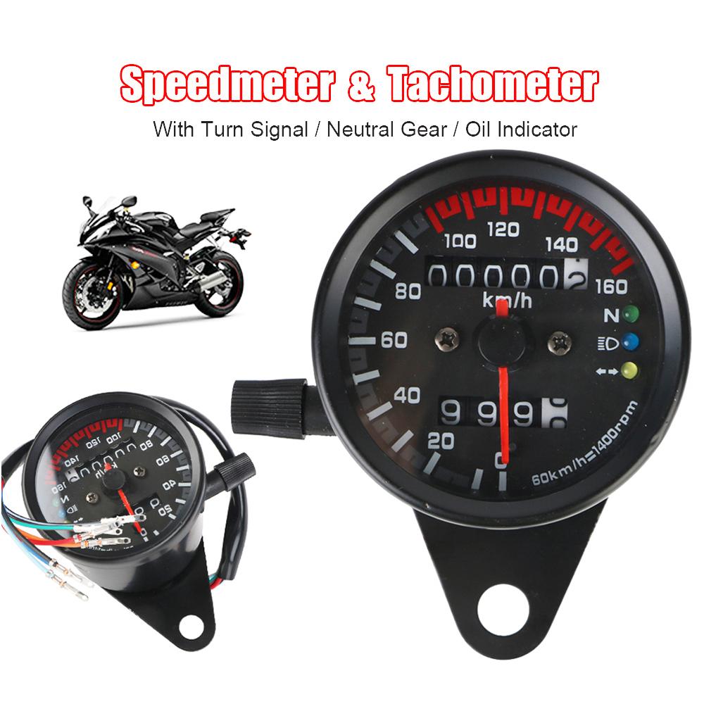 Backlight Indicator Odometer Gauge for Cafe Racer Motorbike with LED Signal Light Motorcycle Speedometer 12V Universal