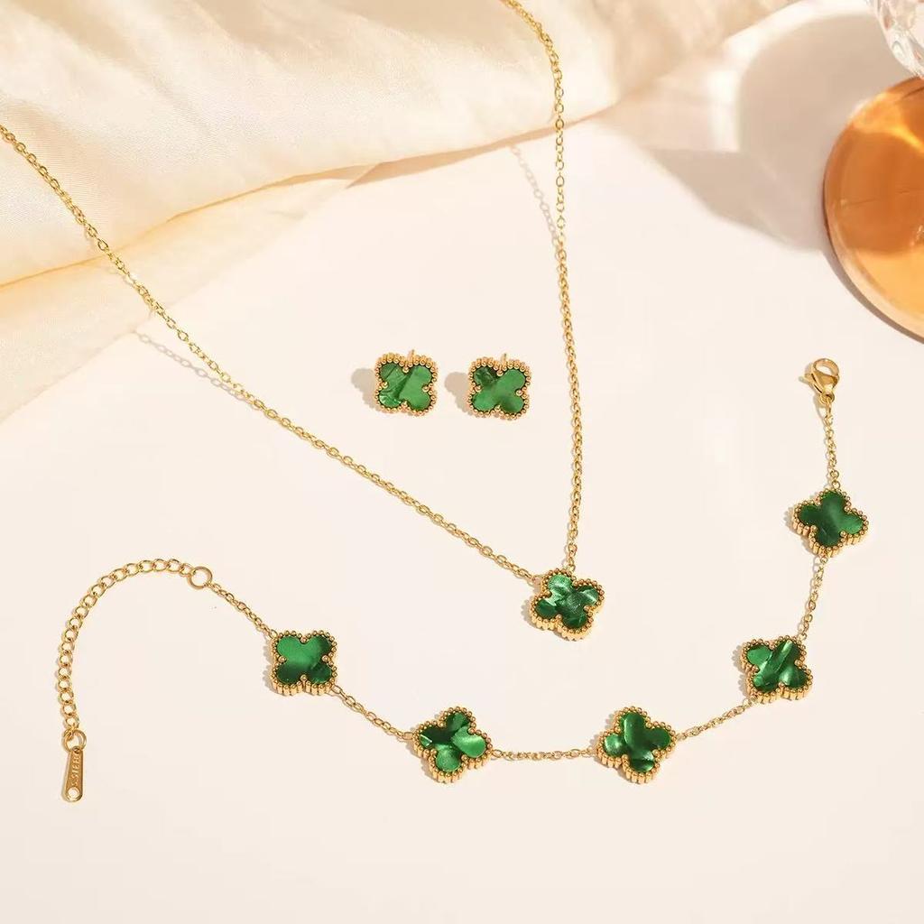 3 peças colar de trevo, pulseira e brincos de aço titânio da moda, presente luxuoso para o Dia dos Namorados e Dia das Mães