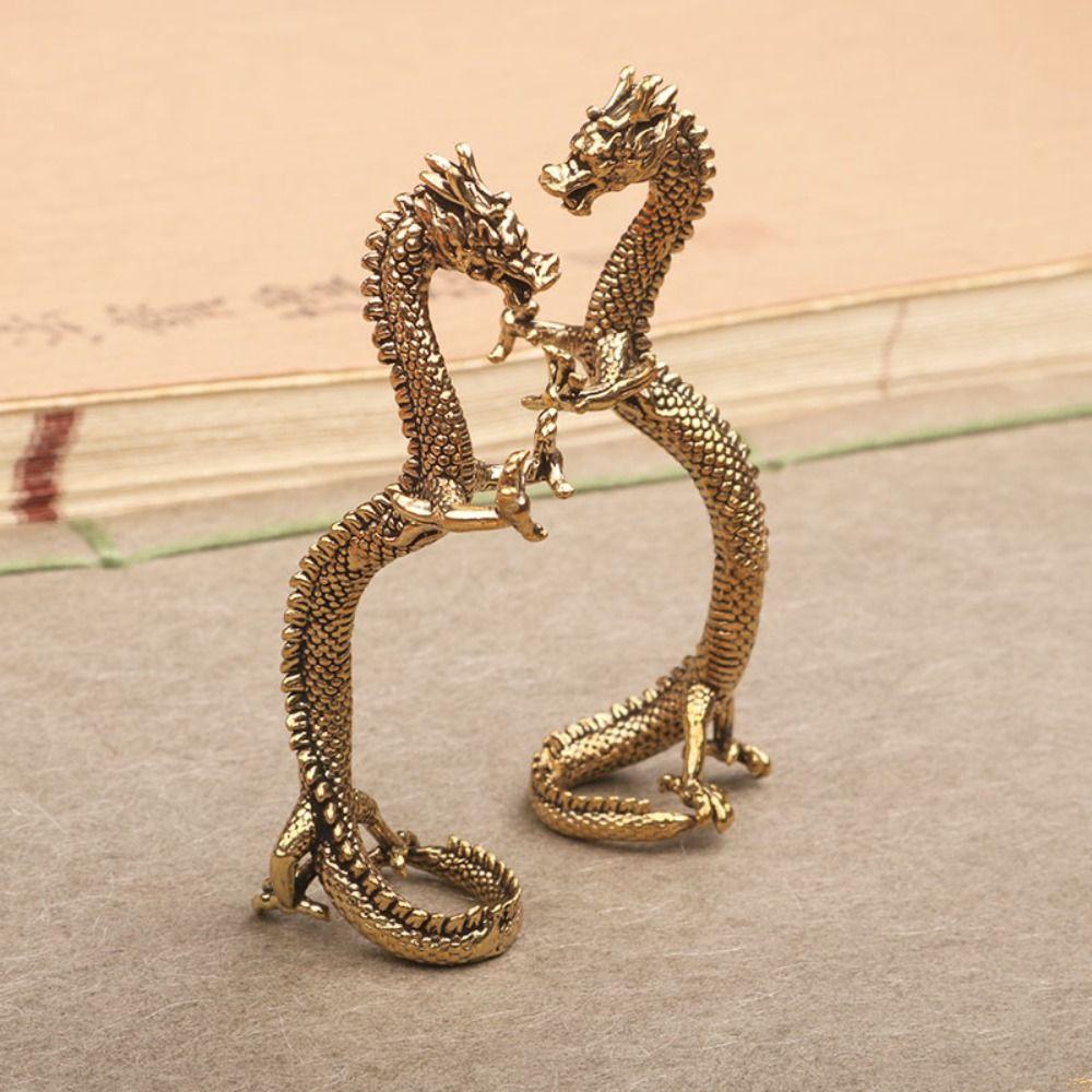 2pcs Zodiac Dragon Brass Dragon Figurines Vintage Dragon Ornament Birthday Wedding Gift