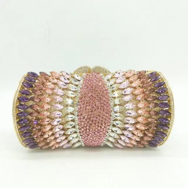 Boutique De FGG Elegant Purple Clutch Purses for Women, Formal Rhinestones Evening Bags with Spikes, Wedding Crystal Clutch Bag Mini Size