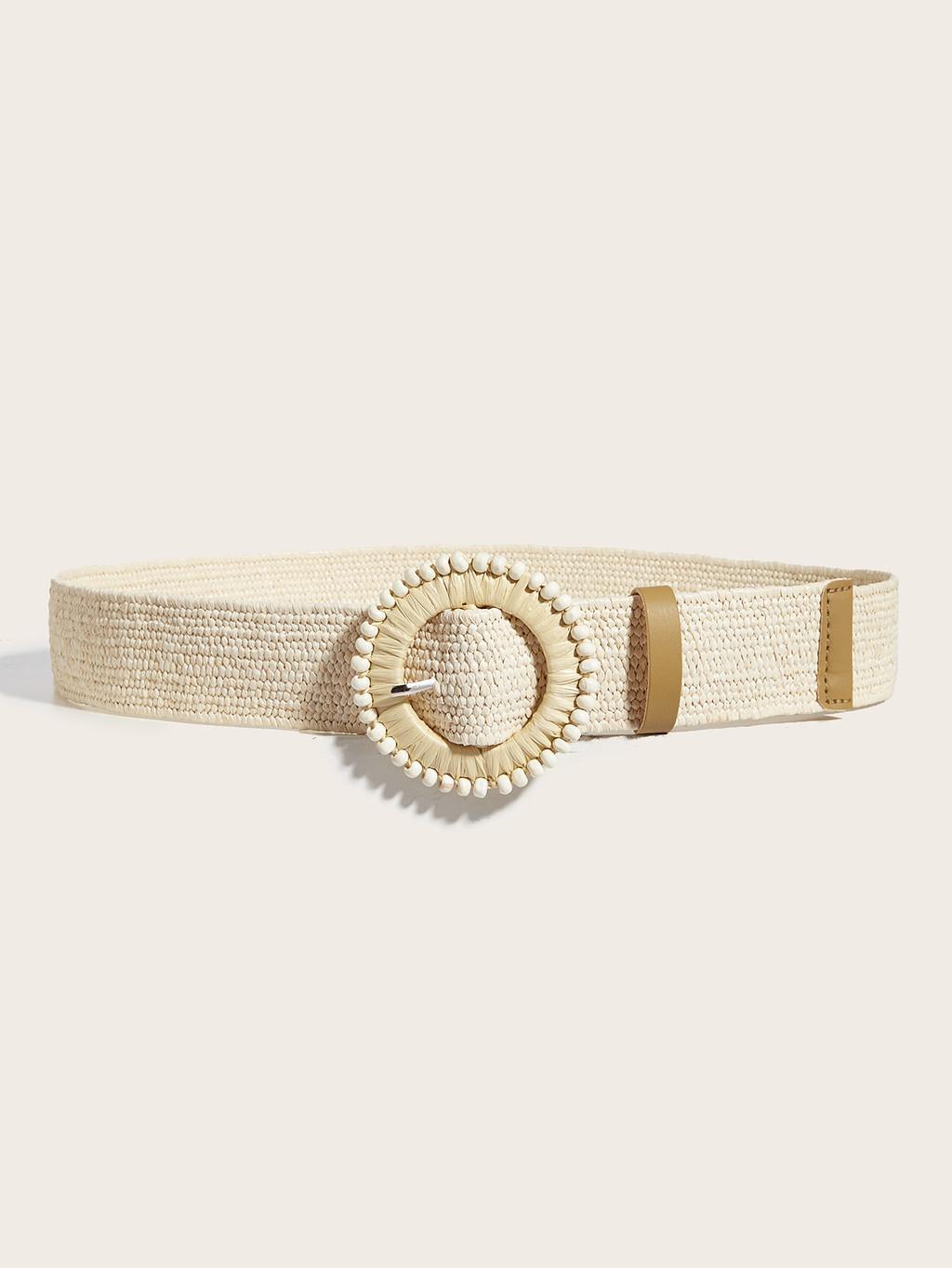 

Waist Shirt Long Belt Pp Grass Woven Material Plastic Pin Buckle Spring Women білий