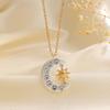 Inlay Zircon Shiny Sun Crescent Moon Pendant Necklace for Women Exquisite Charm Collar Chain Jewelry Accessories