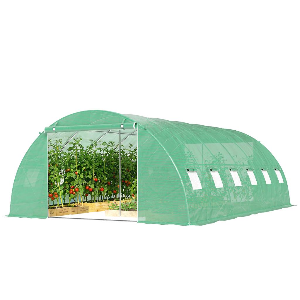 Garden Tunnel Greenhouse Vegetable Greenhouse Galvanized Steel diameter 25mm and Reinforced Structure 395x595x199cm Green