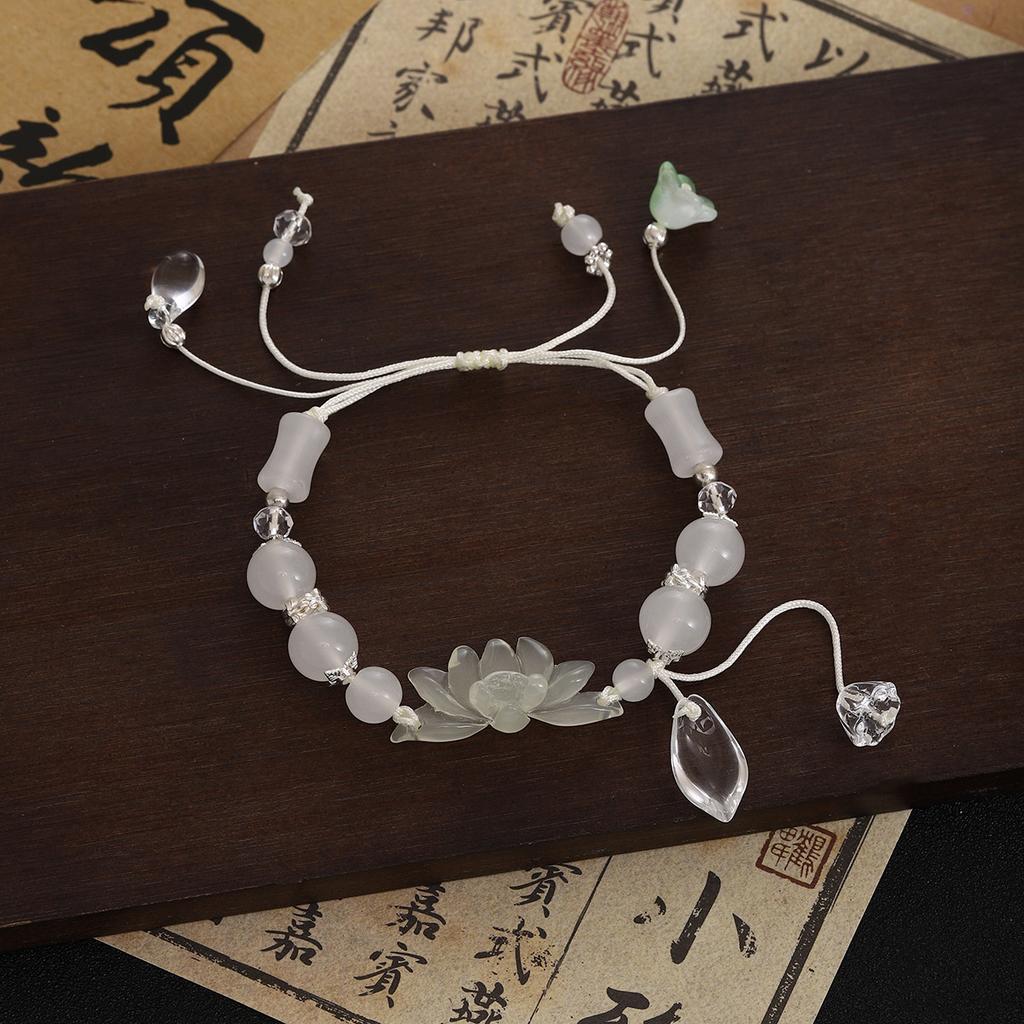 Antique Apricot Lotus Leaf Lotus Beaded Handwoven Rope Bracelet National Style Design High-End Jewelry Women