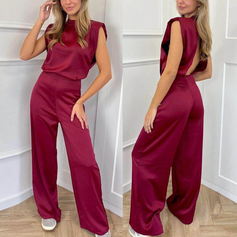 New Solid Color Stand up Collar Sleeveless Backless Jumpsuit Beige [Ready in Stock] XS