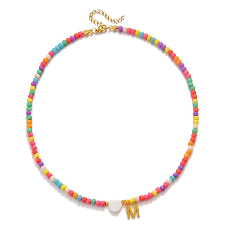 2026 New Colorful Beaded Initial Letter Necklaces for Girls Women Handmade Beads Choker Bohemian Necklace Jewelry Gift Wholesale