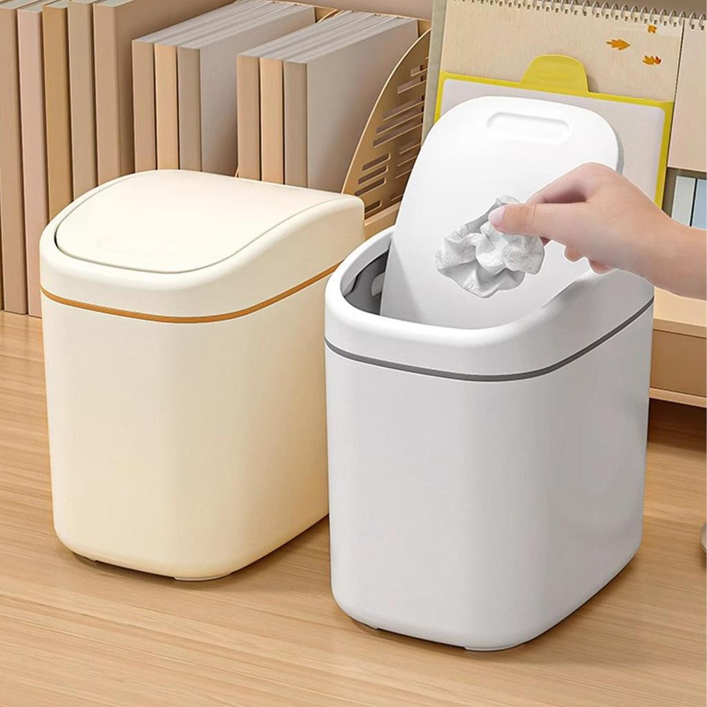PP Small Desktop Trash Bin With Lid Multifunctional Sealed Waste Can Compact Desk Wastebasket Dustproof Design Mini Garbage