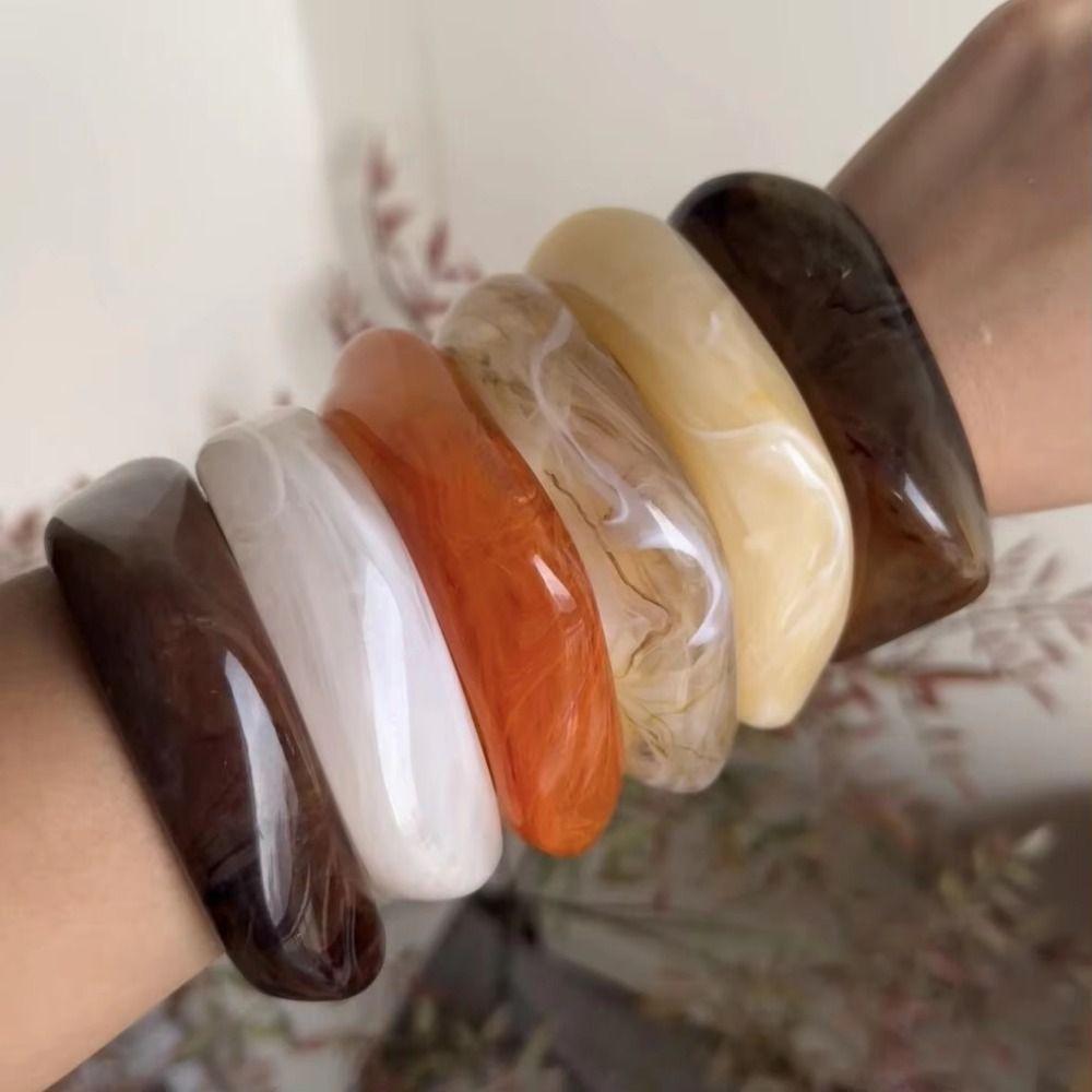 Retro Geometry Acrylic Wide Bracelet Vintage Geometric Irregular Bangle  Jewelry Accessories