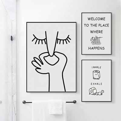 Abstract Humour Bad Smell Funny Bathroom Poster Black White Prints Canvas Painting Wall Art Pictures WC Toilet Room Decor
