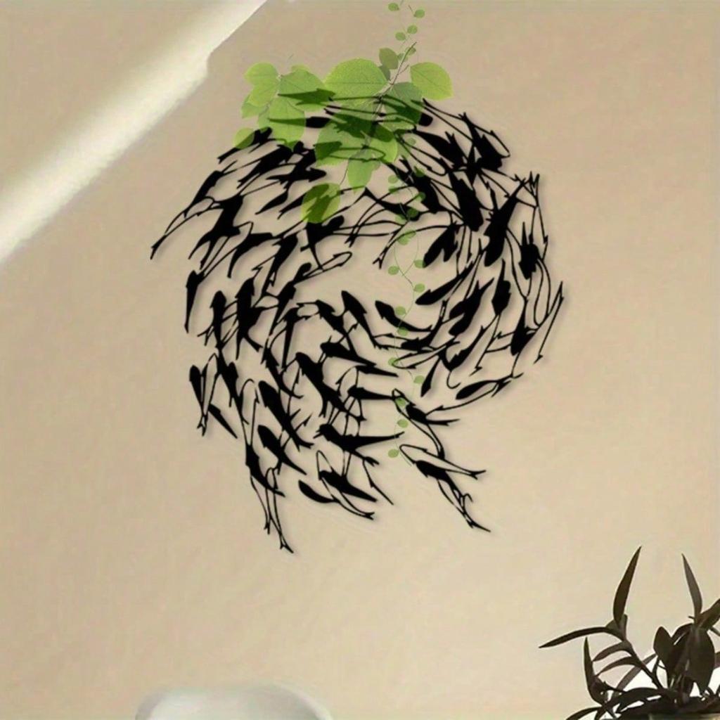 Vintage Metal Fish Wall Art Durable Iron Black Finish Swimming Design Home Office Decor