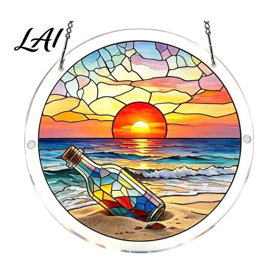 High Transparency Acrylic Puzzle Pendant Round Stained Glass Style Hanging Ornament 7.48 Mindful Weekend Activity Inch Window Decoration for