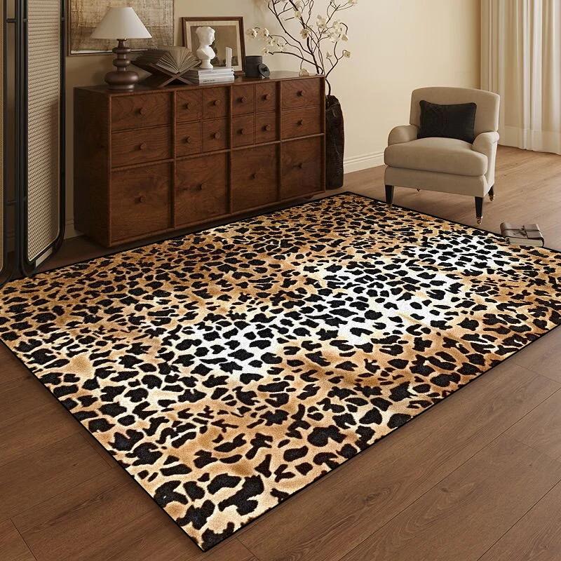 Leopard Print Area Rug – European Style Living Room Carpet for Sofa, Non-Slip Bedroom Bedside Floor Mat, Large