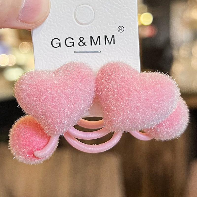 2 Stück Neue Niedliche Bunte Beflockte Herzform Prinzessin Kopfschmuck Kinder Elastische Haarbänder Kinder Haarseile Mädchen Haaraccessoires