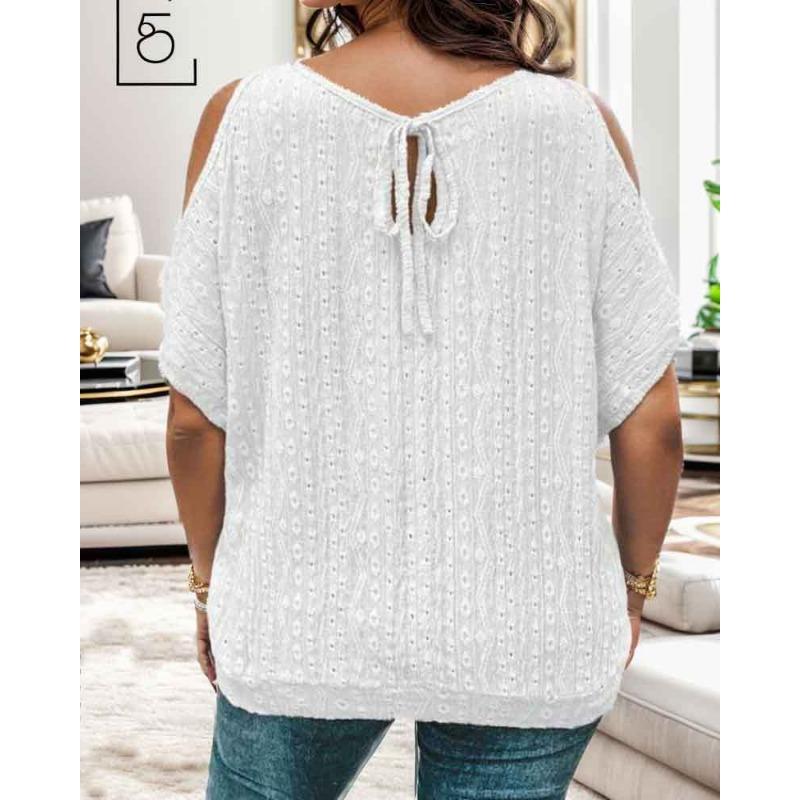 Solid Color Off Shoulder Hollowed Out T-shirt WOMEN Top