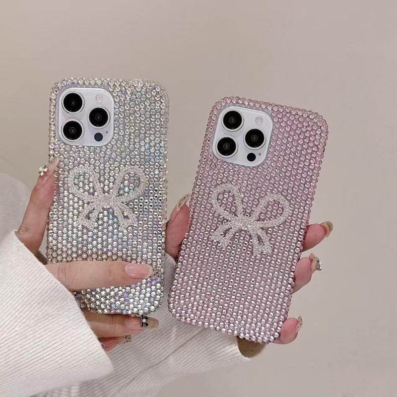 Luxury Full Diamond Three-Dimensional Bow For Iphone17 Apple 16Promax Rhinestone Women'S Fashion And Luxury 15