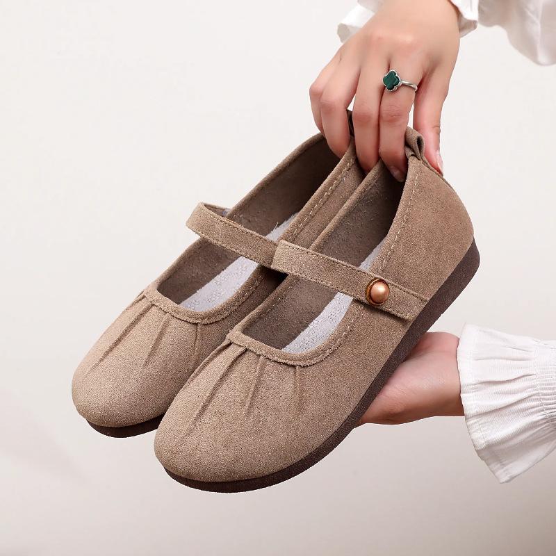 Processing Custom New Spring and Summer French One-pedal Soft-soled Casual Round Head Versatile Mary Jane Shoes Flat-bottomed Folds