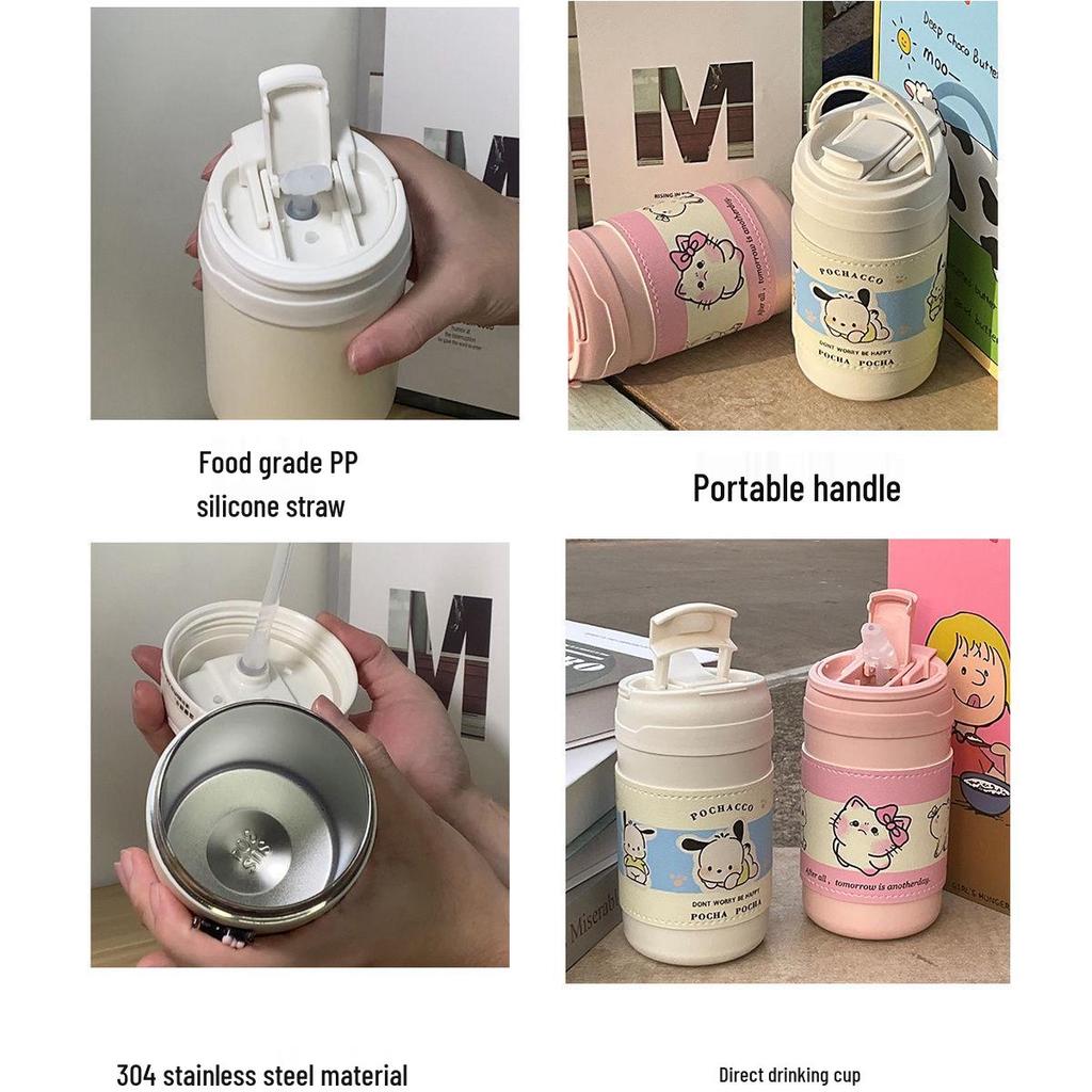 Isolierbecher aus Edelstahl mit großem Fassungsvermögen und Strohhalm - Niedliches Welpendesign für Mädchen und Studenten, tragbar und stilvoll.