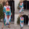 European-American Cotton Print Loose Plus Size Long Dress Beach Cover-Up Robe Style