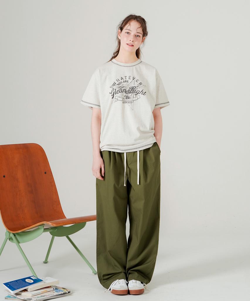 WV PROJECT Gabardine Cotton Elastic Waist Pants Khaki Mjlp7786