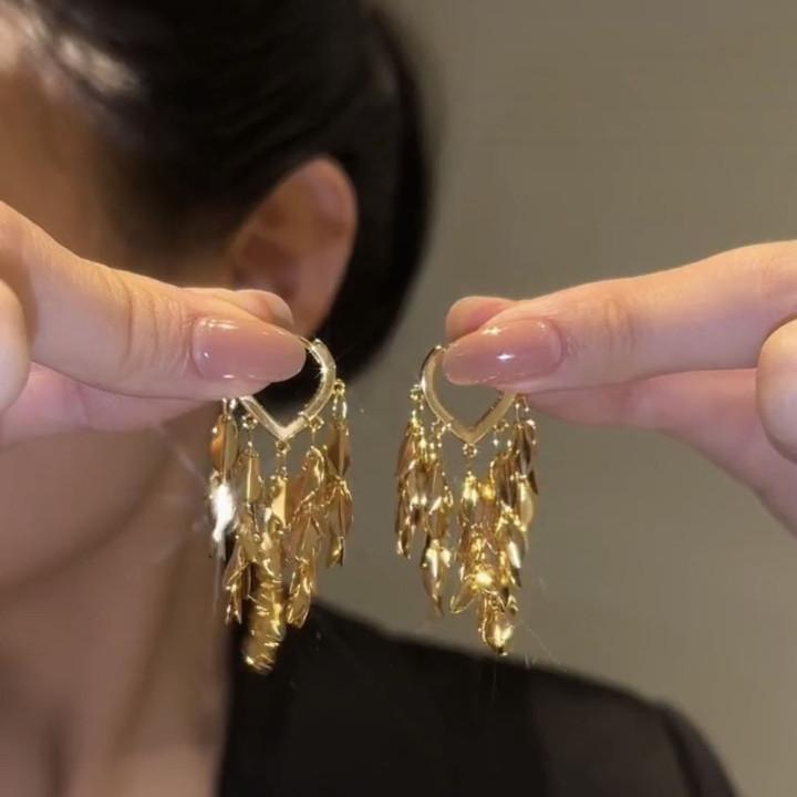 Wheat Ear Leaves Fringed Ear Buckles In Temperament Metal Wind Earrings Personalized Creative Earrings Wholesale