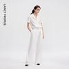 LANCY White 3D Pleated Wide-Leg Trousers