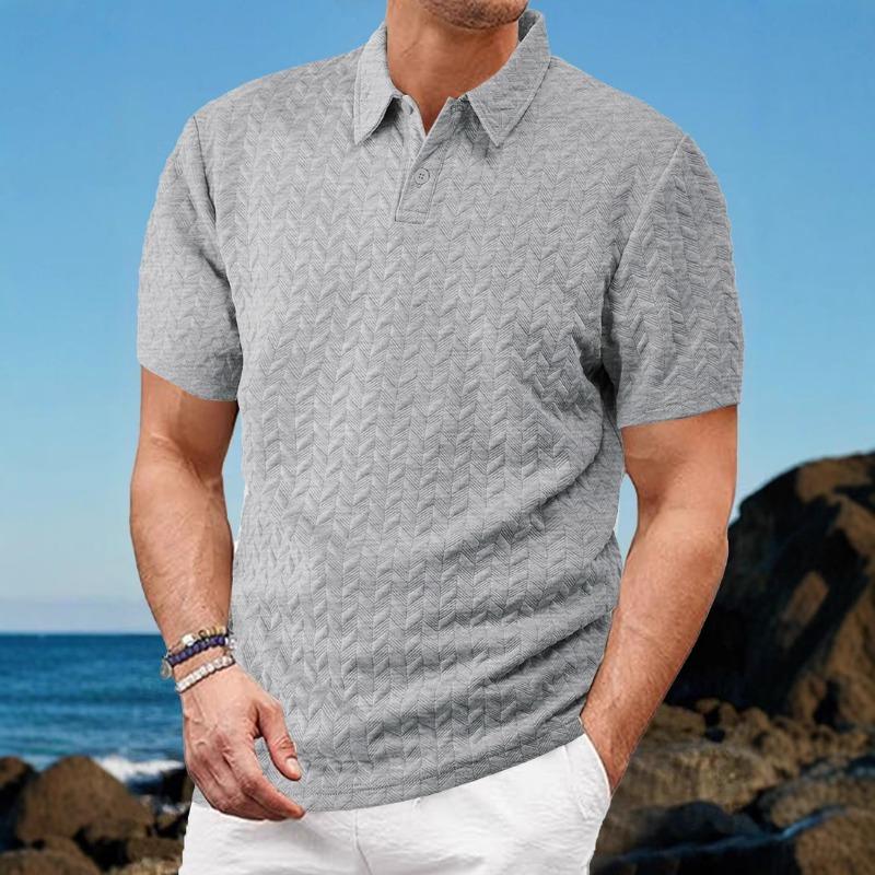 Men Jacquard Fabric Polo Shirt Summer Thin Breathable Moisture Wicking Short Sleeve T Shirt