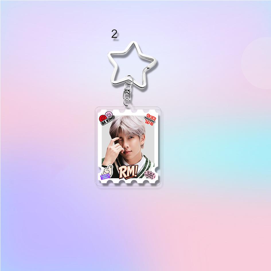 7pcs BTS Cute  Stamp Style Keychain, Bangtan Boys Photo Keyring with Star Clasp, Kpop ARMY Fans Bag Charm