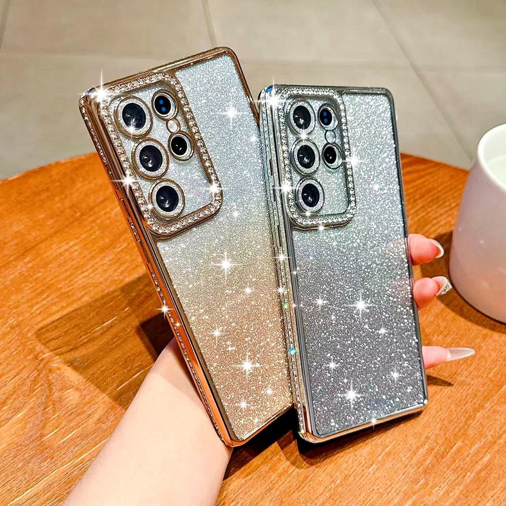Luxury Bling Glitter Gradient Diamond Case For Samsung Galaxy S26 S25 S24 S23 Ultra Transparent Plating Cover For Samsung S26